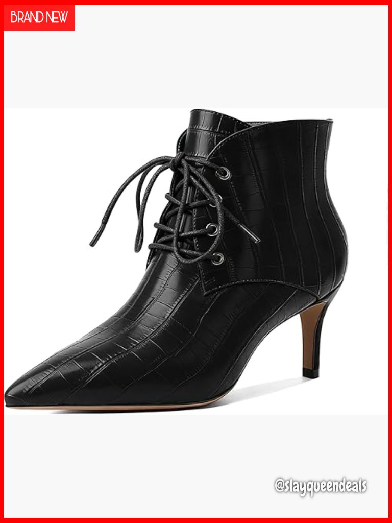 Pointed Toe Kitten Heel Ankle Boots Lace Up Comfortable Walking Shoes